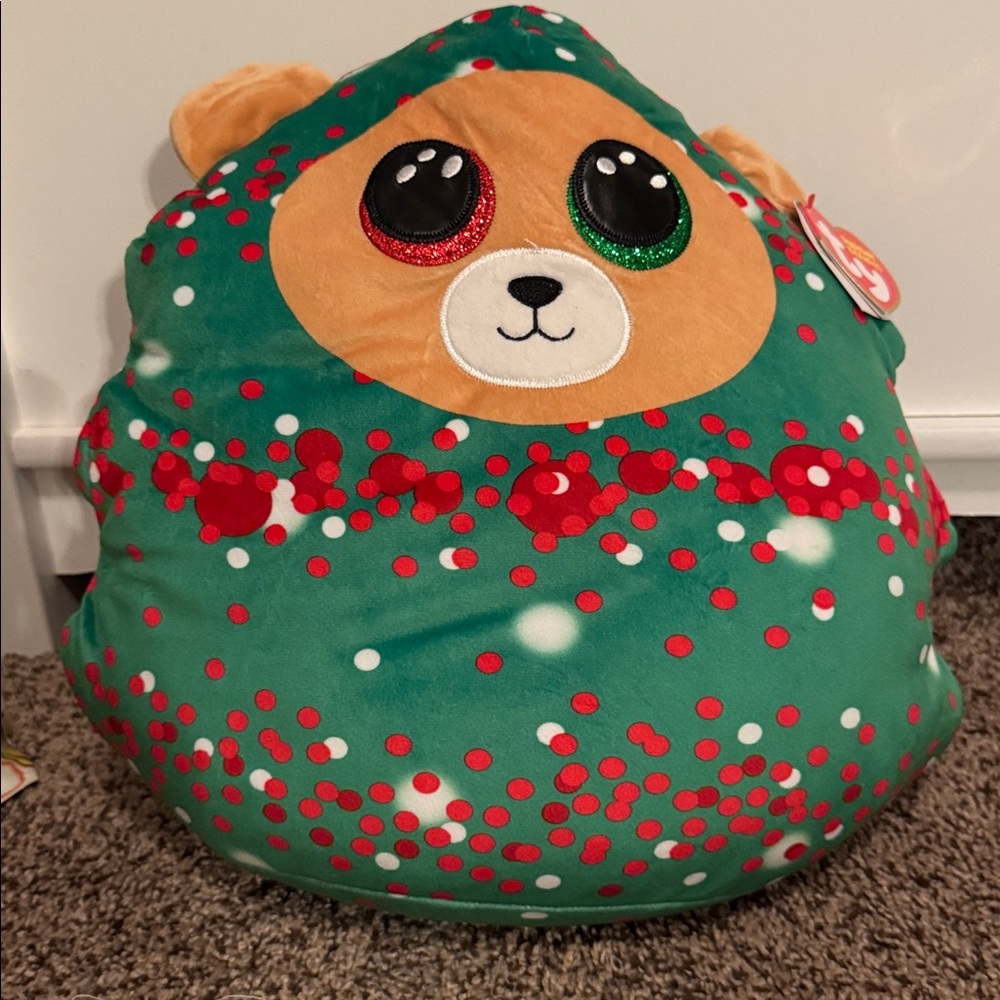 TY‎ Squishy Beanies Everett bear dress as christmas tree 12” x 11” approx NWT